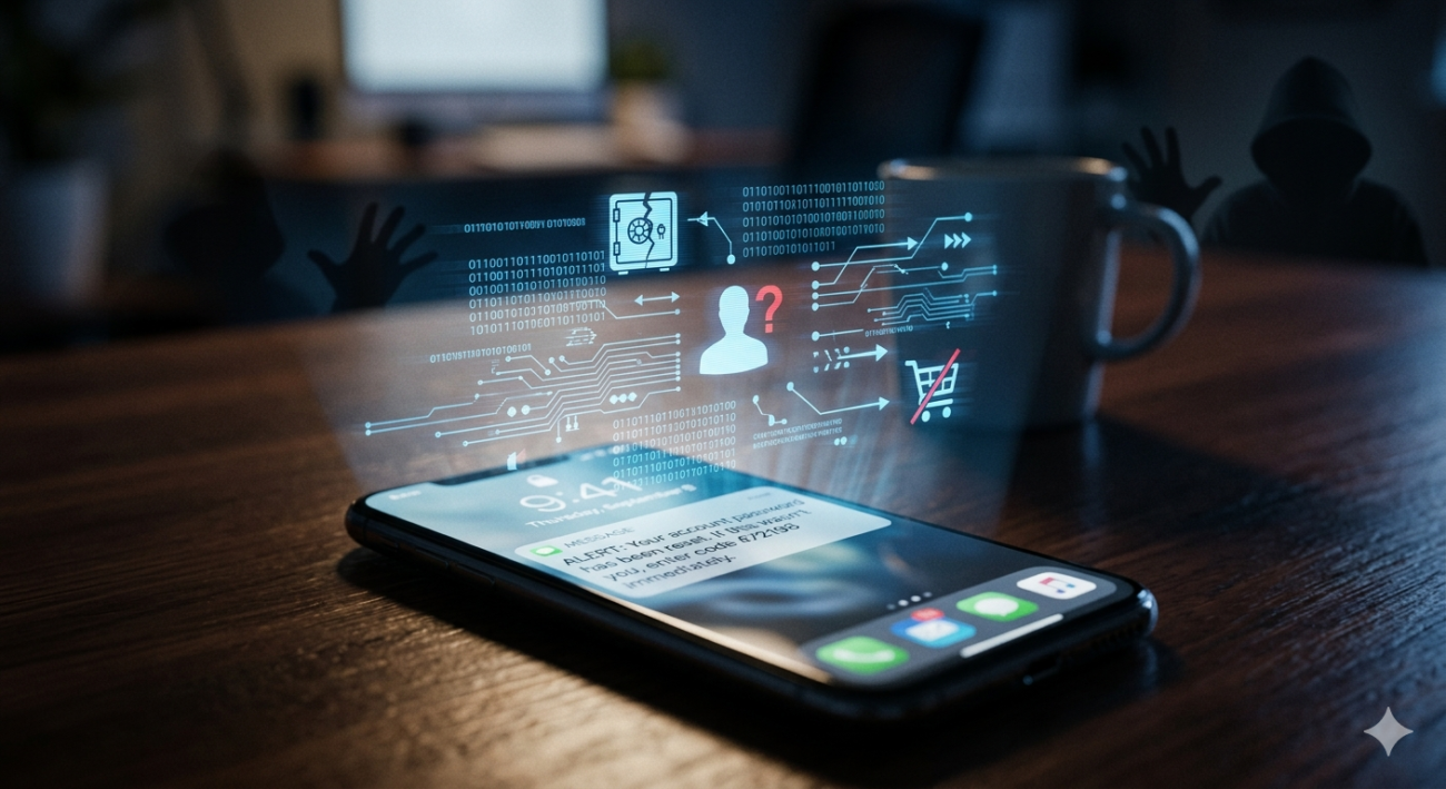 Concept image showing a mobile phone security breach through a phone number